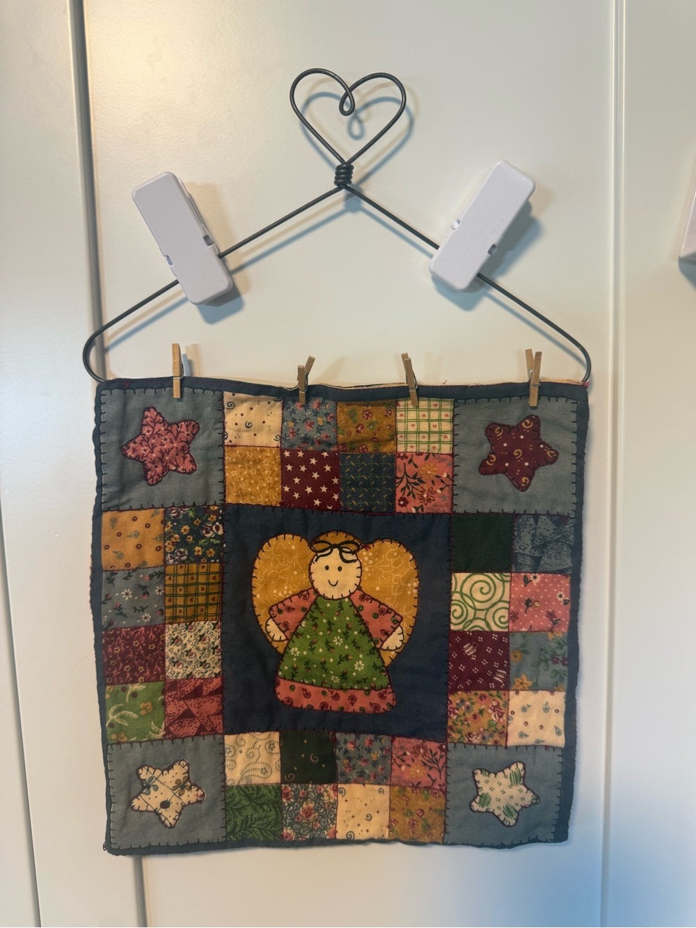 Primitive Folk Art Angel Mini Quilt Wall Hanging Country Cottage Decor